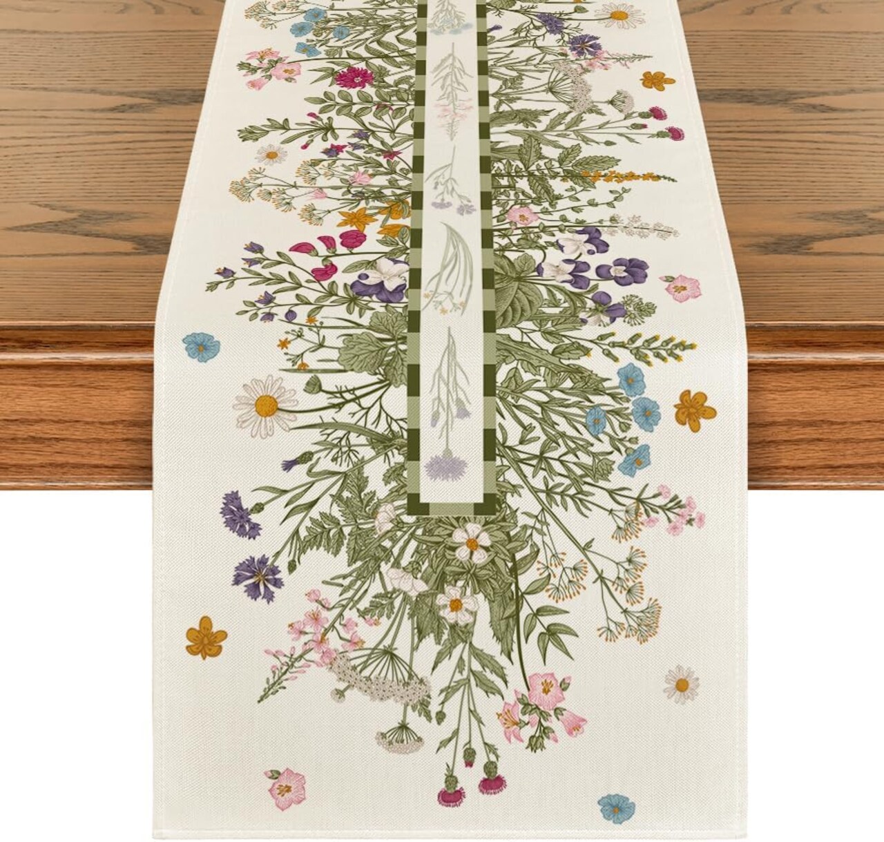 13x72” Vintage Wildflower Daisy Table Runner – Spring/Summer Home & Party Decor